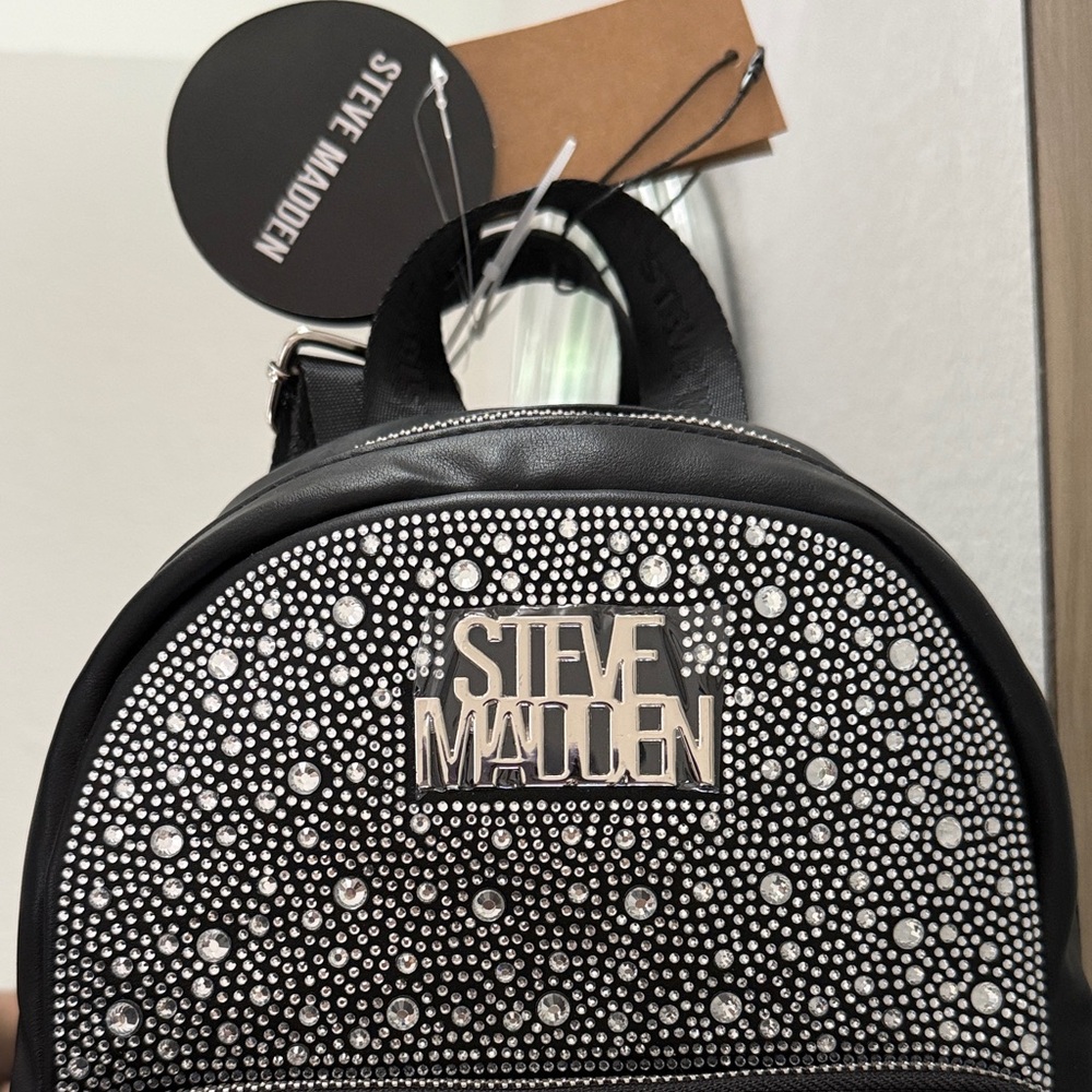 Steve Madden Black Backpack with Silver Rhinestones - Picture 3 of 5